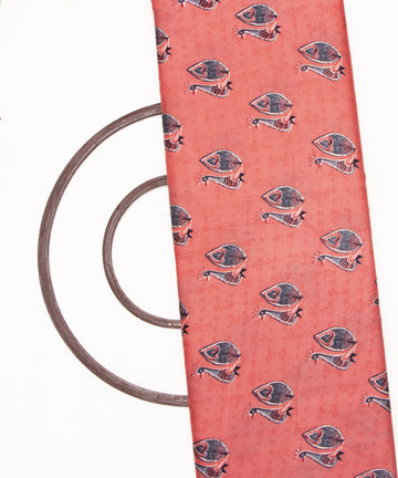 Light Coral Colour Bird Print Bamberg Satin Fabric
